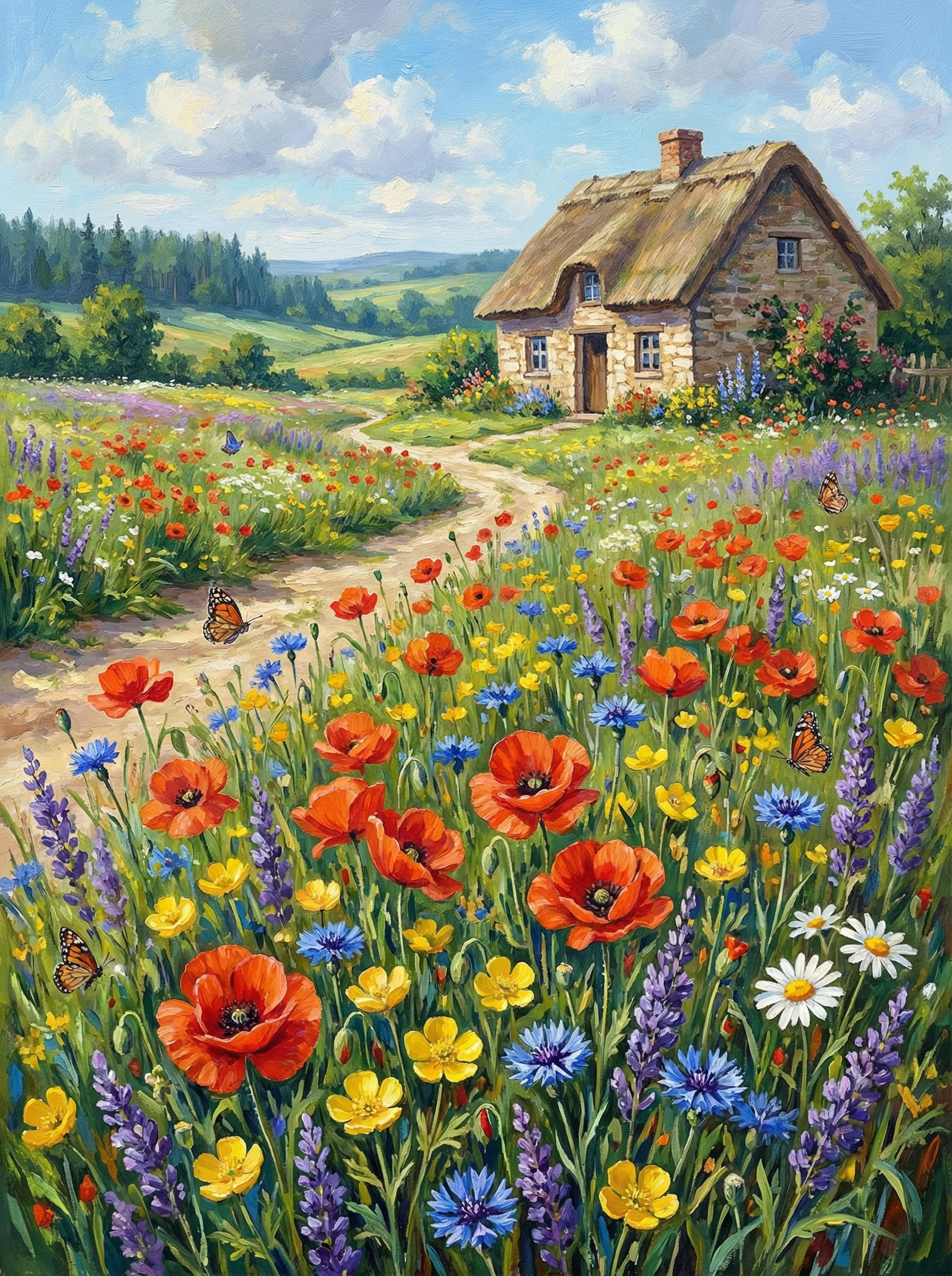 Poppy Cottage Meadow (Diamond Painting) Diamond Painting kit