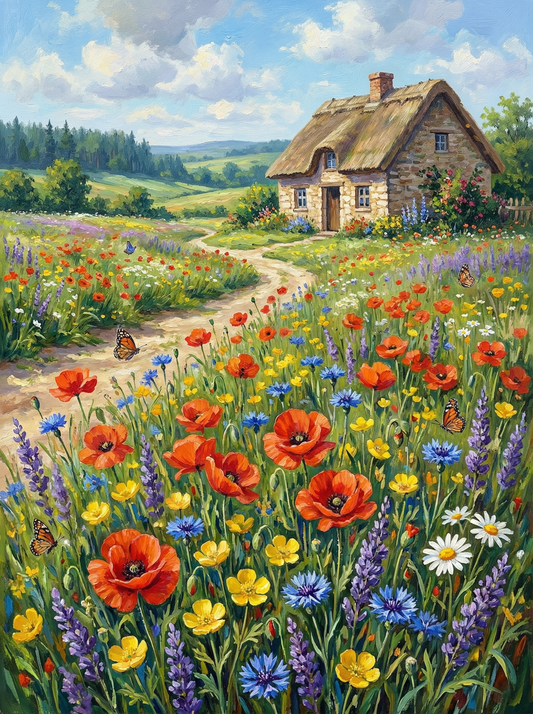 Poppy Cottage Meadow (Diamond Painting)