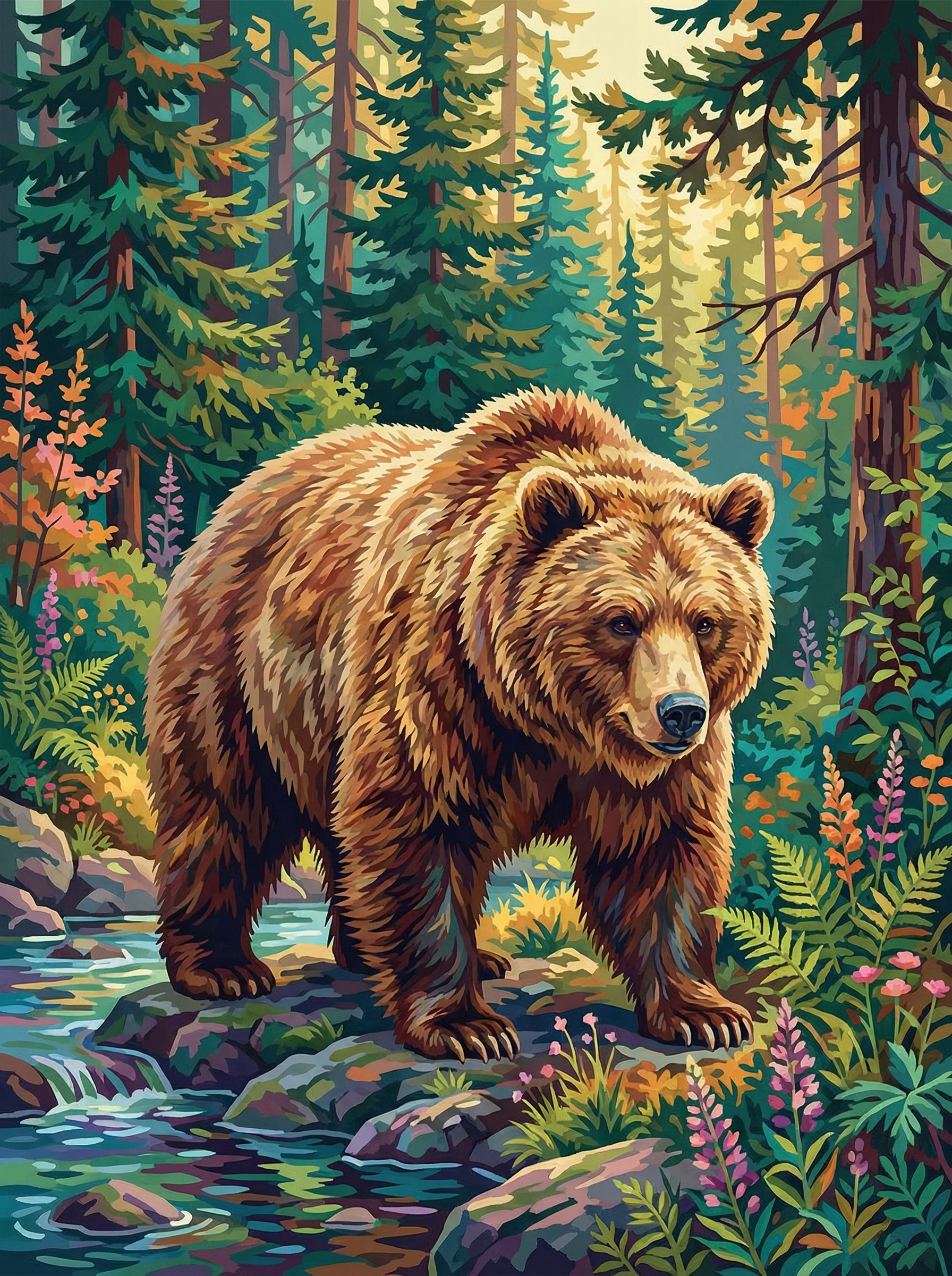 Woodland Stream Bear (100 Color Diamond Painting) Diamond Painting kit