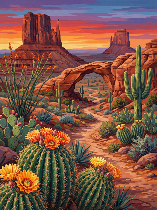 Desert Arch Cactus (100 Color Diamond Painting)