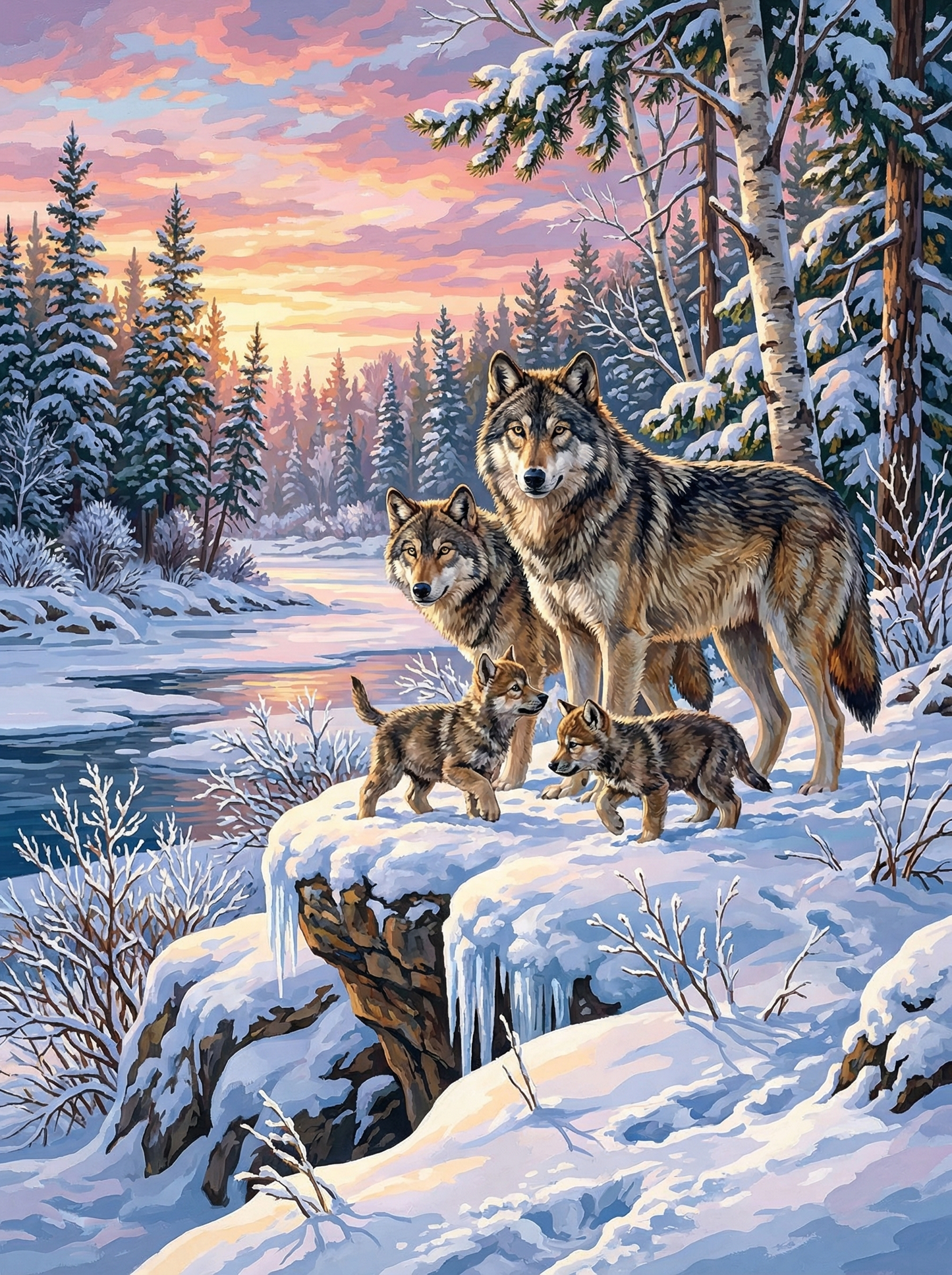 Winter Wolf Family (Diamond Painting) Diamond Painting kit