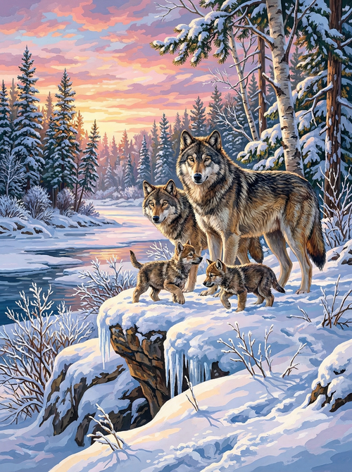 Winter Wolf Family (Diamond Painting) Diamond Painting kit