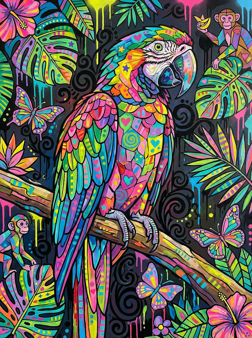 Neon Jungle Parrot (Diamond Painting) Diamond Painting kit
