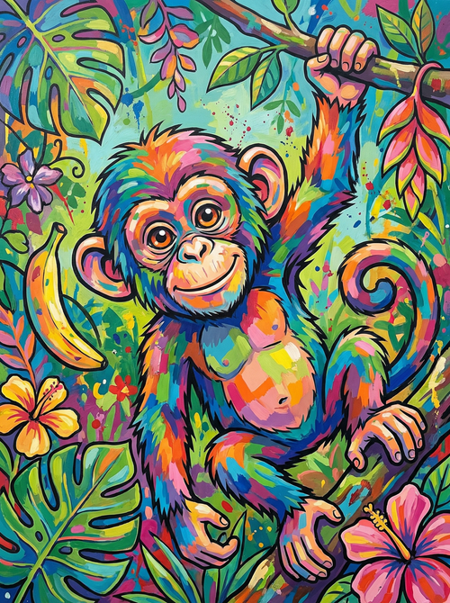 Rainbow Jungle Monkey (Diamond Painting) Diamond Painting kit