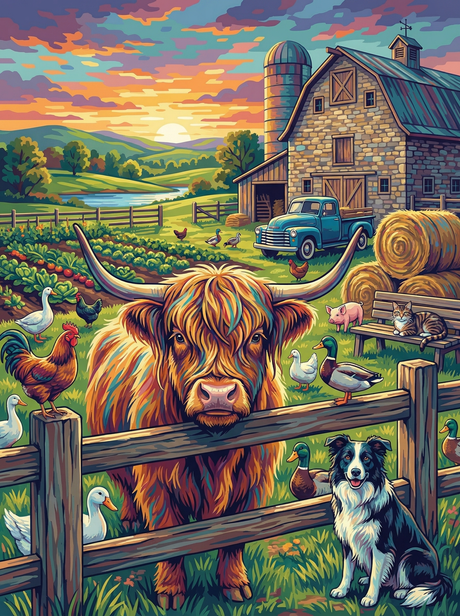 Highland Farm Sunset (Diamond Painting) Diamond Painting kit