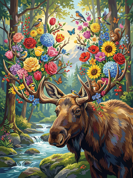 Floral Crowned Moose (Diamond Painting) Diamond Painting kit