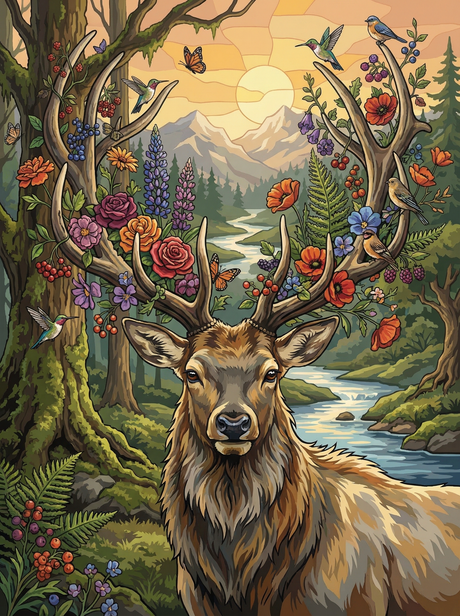 Sunlit Antler Valley (Diamond Painting) Diamond Painting kit
