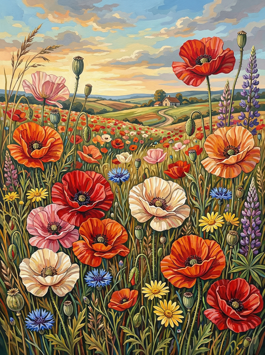 Golden Meadow Poppies (Diamond Painting)