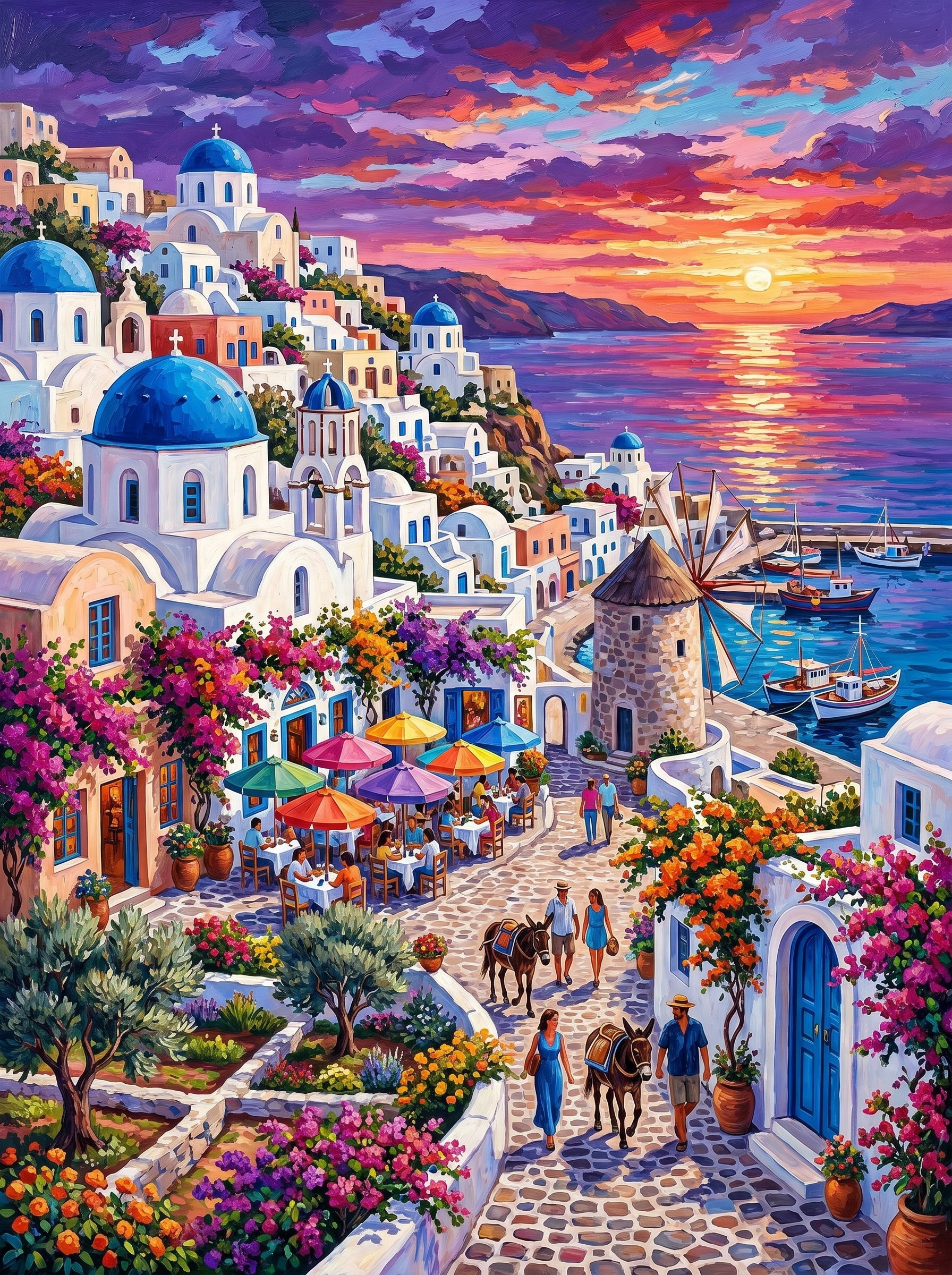 Santorini Sunset Village (Diamond Painting)