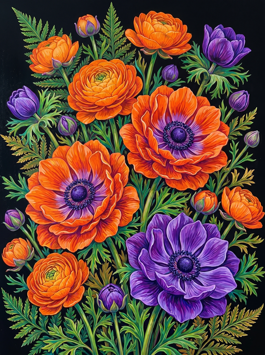 Midnight Anemone Bloom (Diamond Painting)