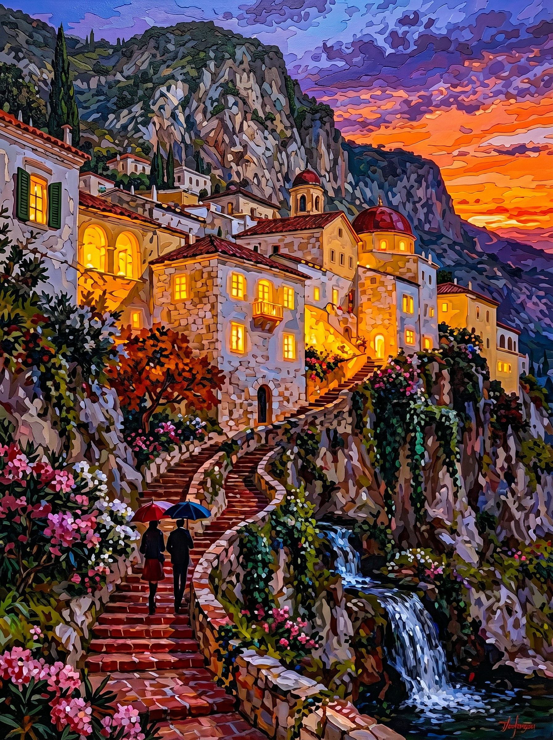 Cliffside Sunset Village (Diamond Painting) Diamond Painting kit