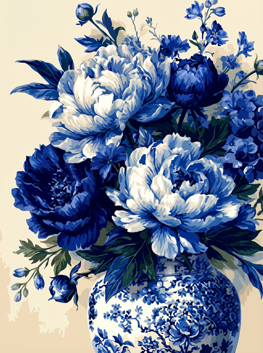 Blue Porcelain Peonies (Diamond Painting)