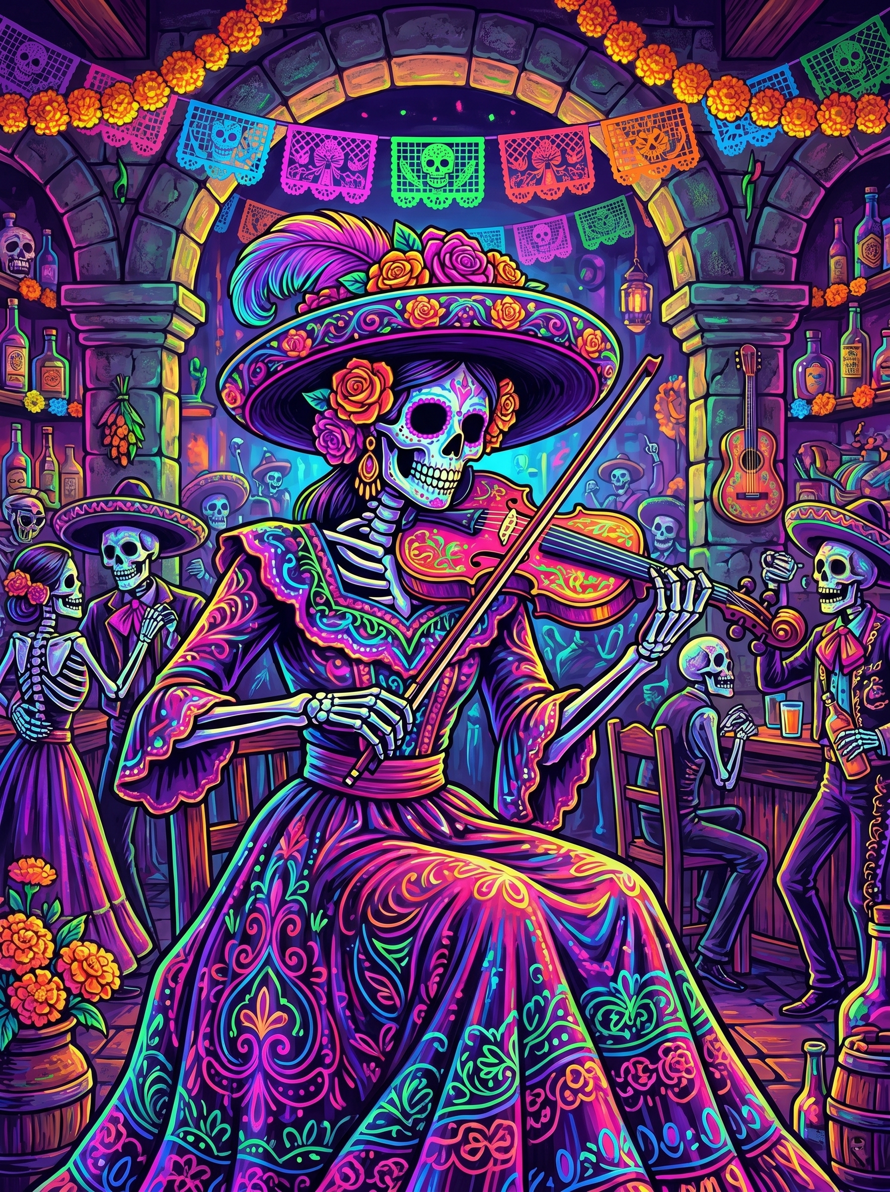 Neon Fiesta Skeleton (Diamond Painting) Diamond Painting kit