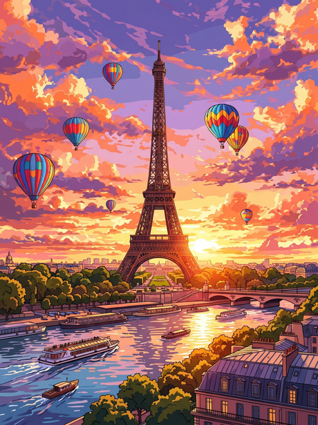 Paris Sunset Balloons (Diamond Painting) Diamond Painting kit