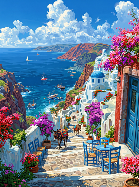Santorini Coastal Path (Diamond Painting) Diamond Painting kit