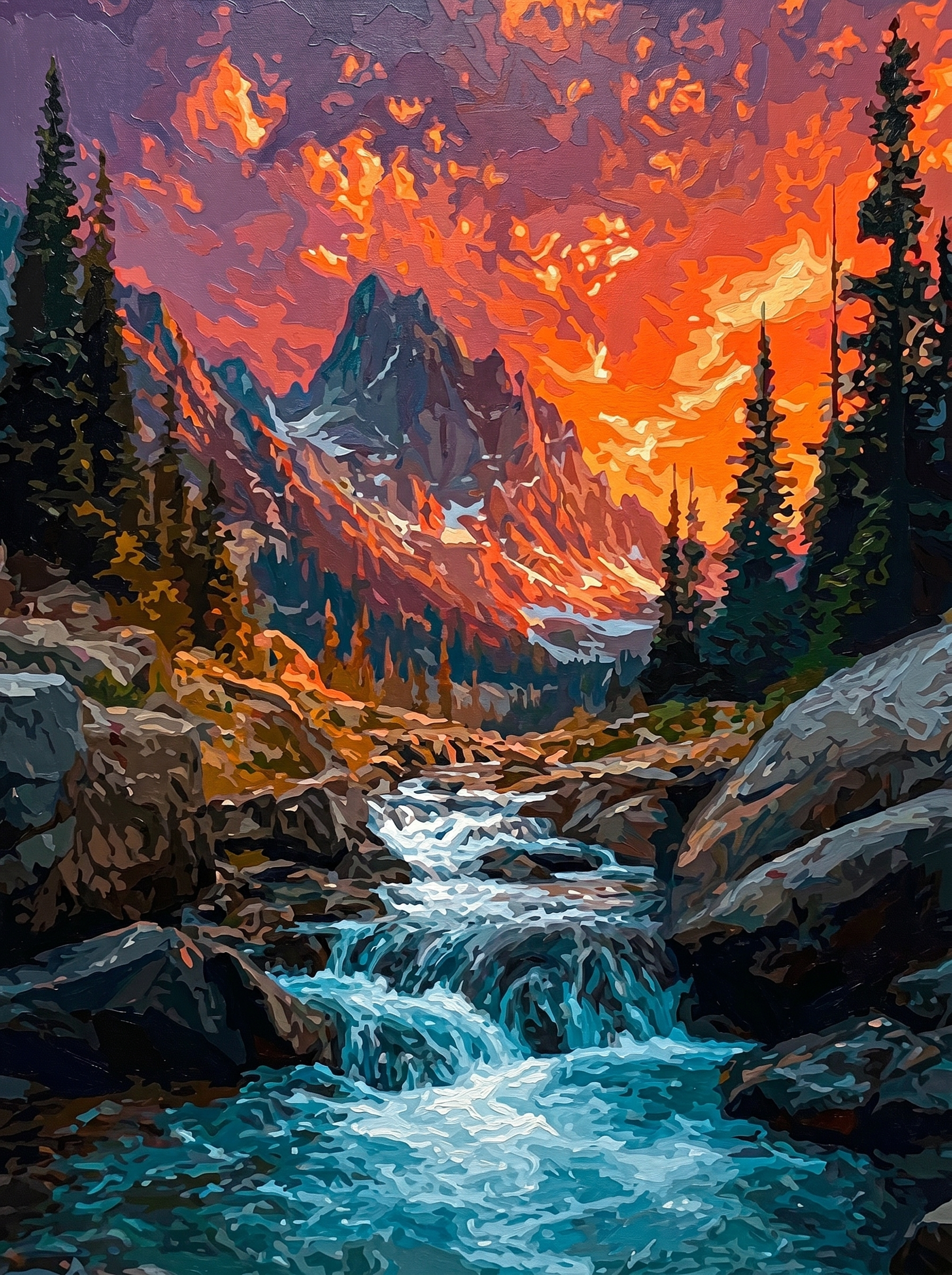 Fiery Mountain Cascade (Diamond Painting) Diamond Painting kit