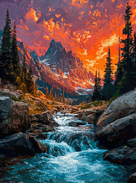 Fiery Mountain Cascade (Diamond Painting) Diamond Painting kit