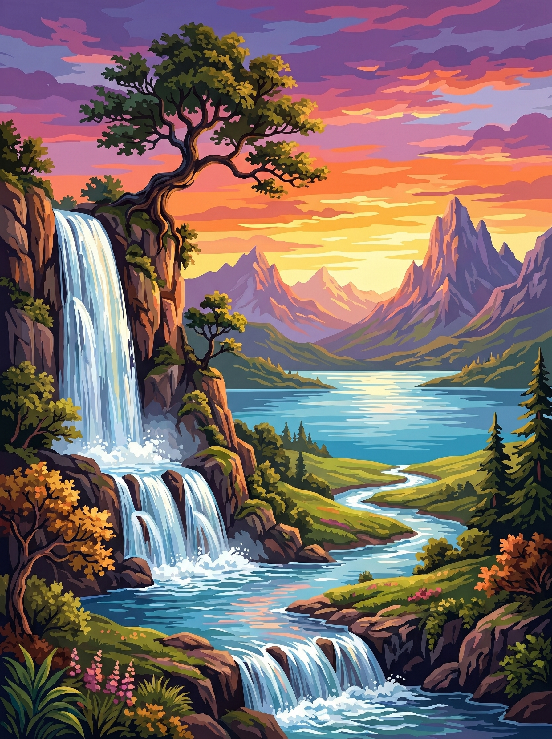 Serene Valley Falls (Diamond Painting) Diamond Painting kit
