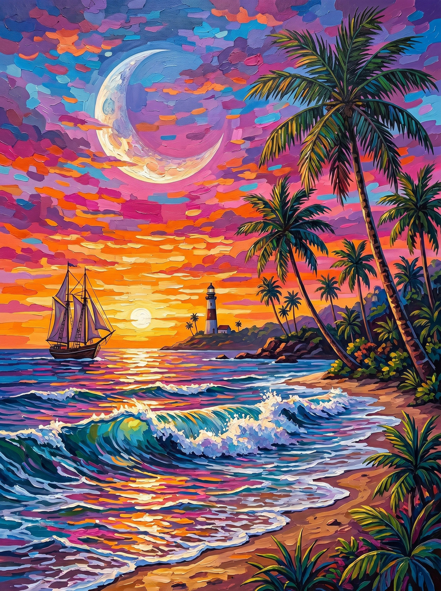 Tropical Moonlit Shores (Diamond Painting) Diamond Painting kit