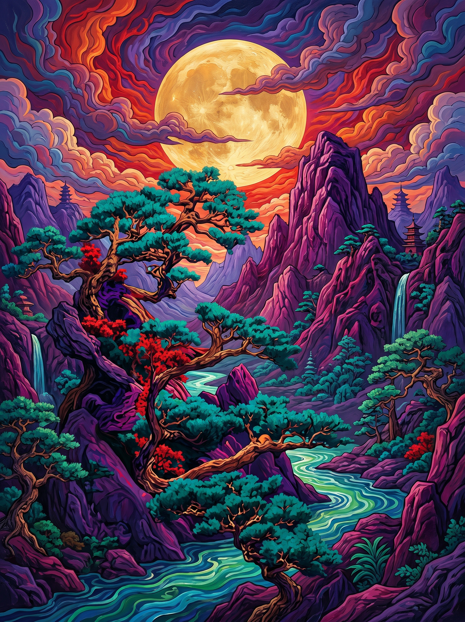 Moonlit Crimson Valley (Diamond Painting) Diamond Painting kit