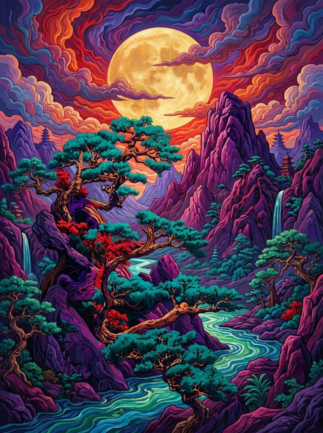 Moonlit Crimson Valley (Diamond Painting) Diamond Painting kit