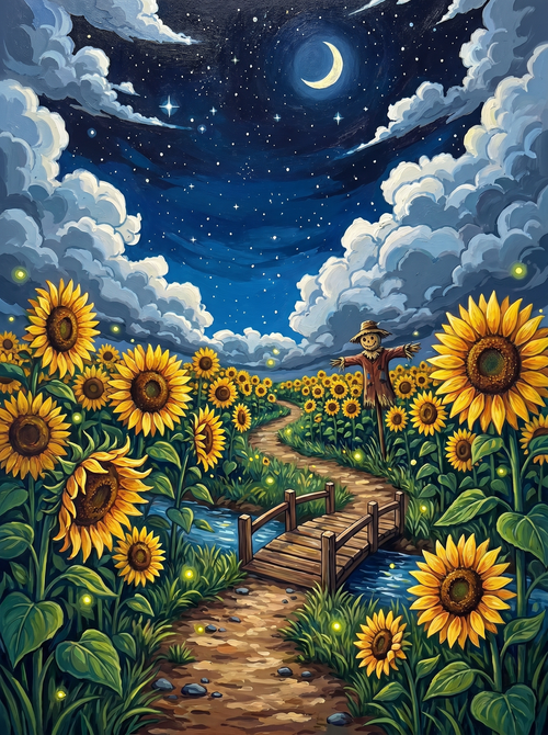 Midnight Sunflower Path (Diamond Painting)