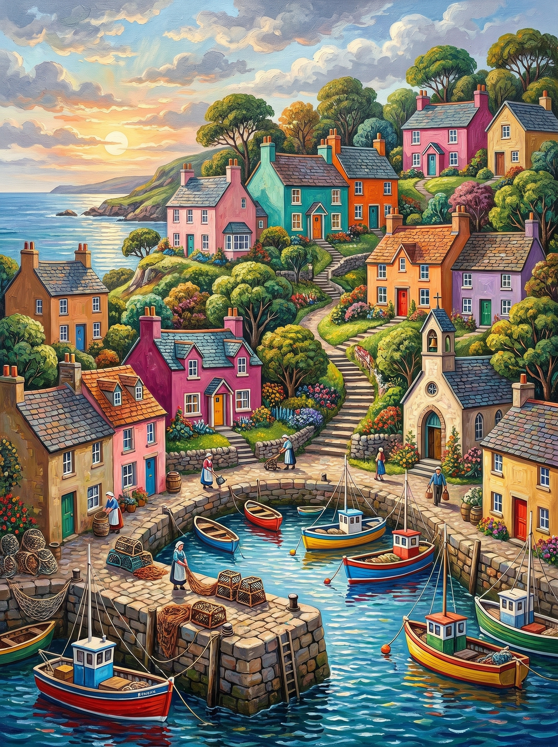 Seaside Village Serenity (Diamond Painting)