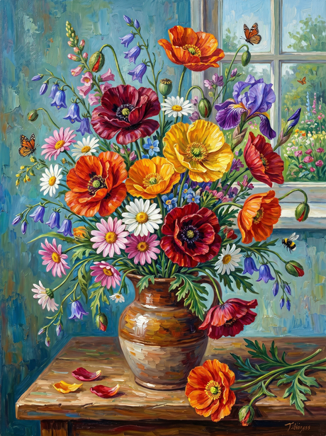 Sunlit Wildflower Window Vase (Diamond Painting) Diamond Painting kit