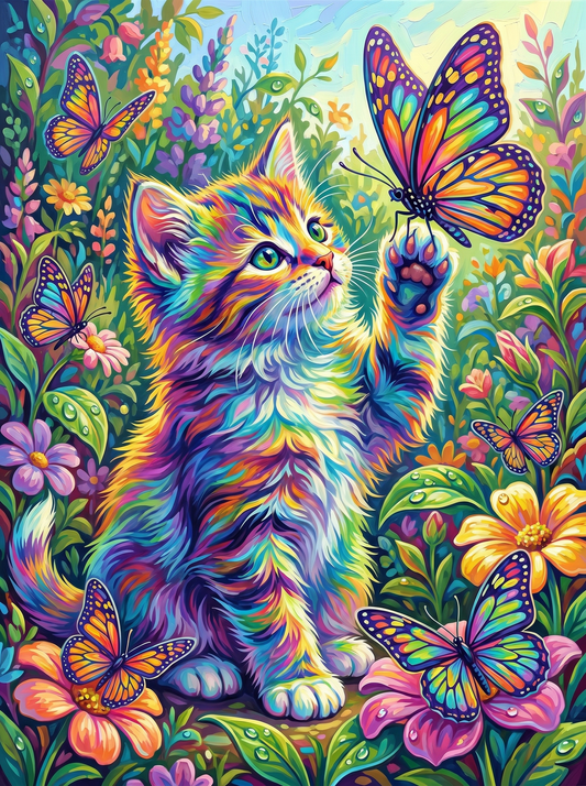 Rainbow Kitten Butterfly Dream (Diamond Painting)