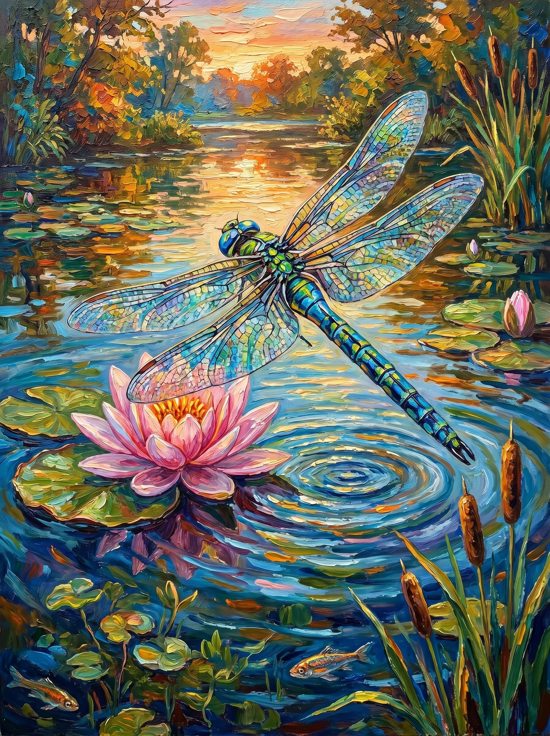 Golden Hour Dragonfly Pond (Diamond Painting) Diamond Painting kit