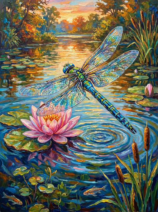 Golden Hour Dragonfly Pond (Diamond Painting)