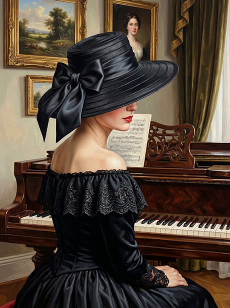 Elegant Midnight Piano Muse (Diamond Painting) Diamond Painting kit