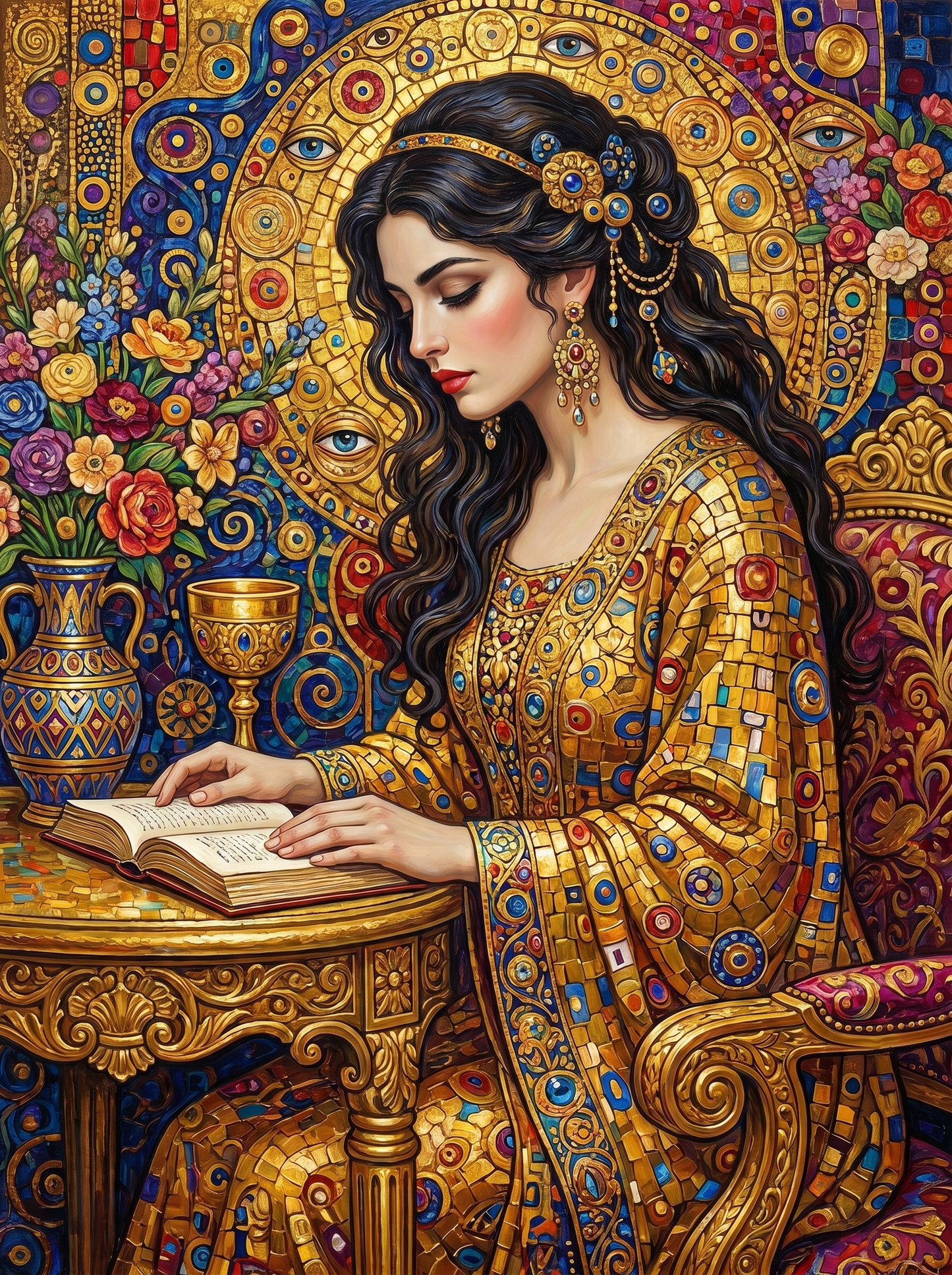 Golden Mosaic Reading Reverie (Diamond Painting) Diamond Painting kit