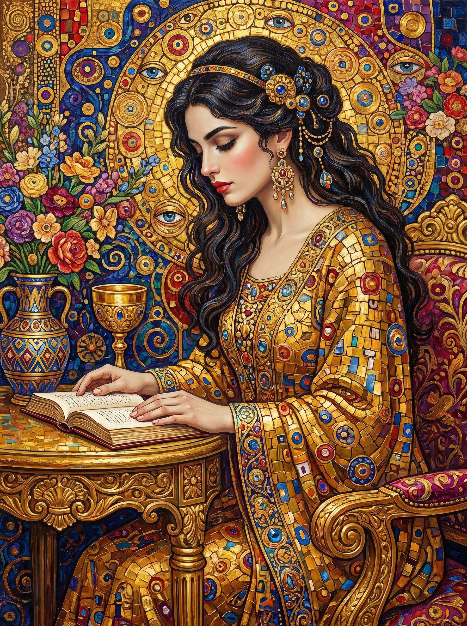Golden Mosaic Reading Reverie (Diamond Painting) Diamond Painting kit