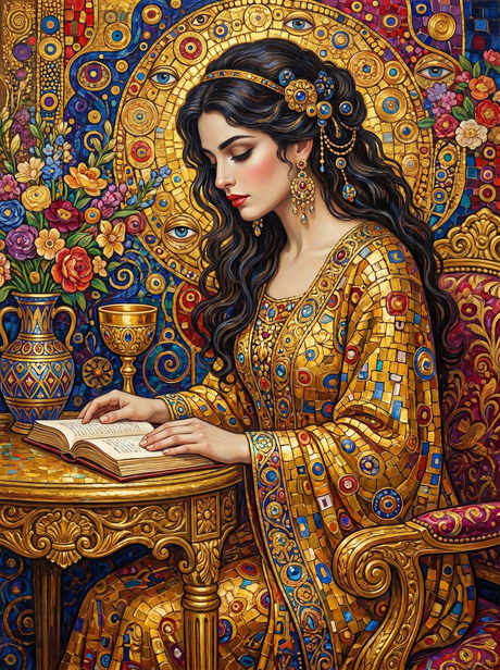 Golden Mosaic Reading Reverie (Diamond Painting) Diamond Painting kit