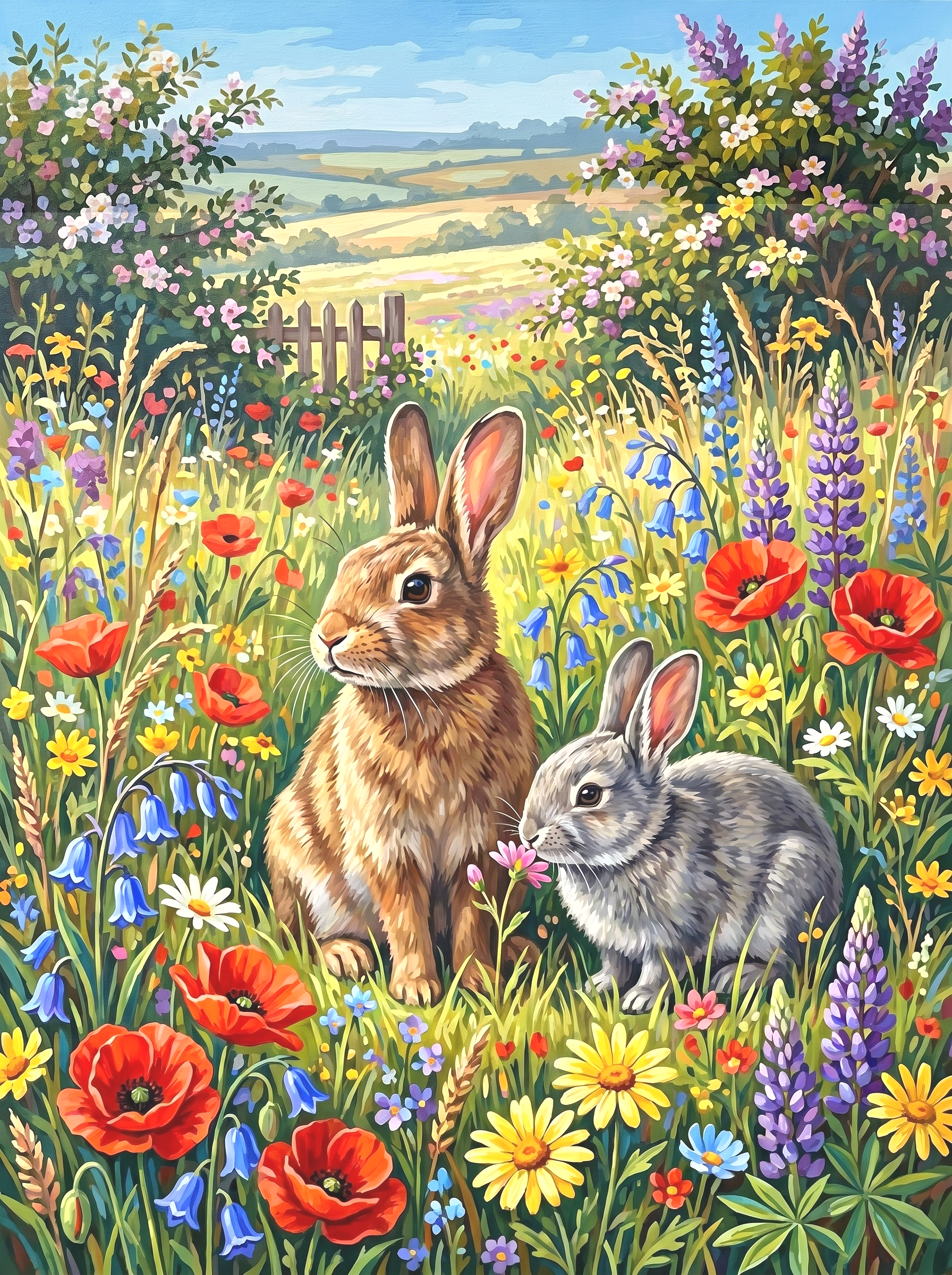 Wildflower Meadow Bunny Pair (Diamond Painting) Diamond Painting kit