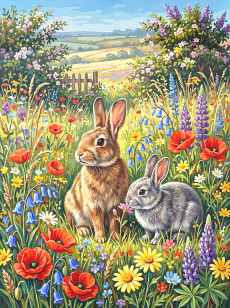 Wildflower Meadow Bunny Pair (Diamond Painting) Diamond Painting kit