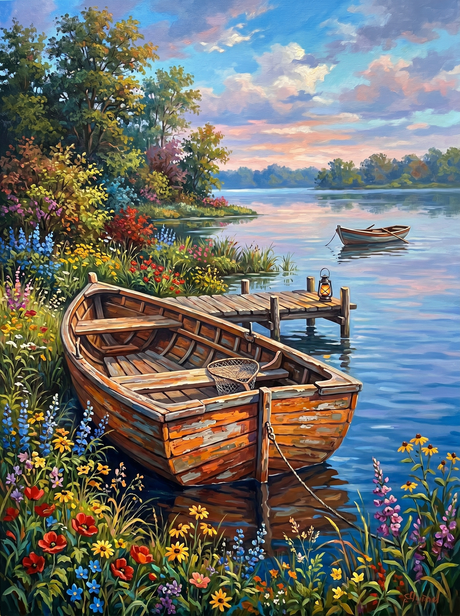 Lakeside Boat Serenity (Diamond Painting) Diamond Painting kit