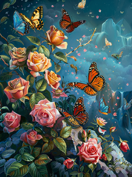 Moonlit Butterfly Rose Dream (Diamond Painting) Diamond Painting kit