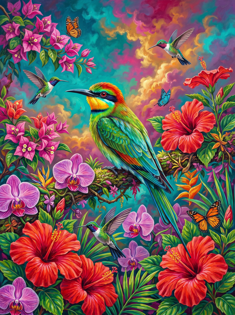 Tropical Hummingbird Paradise Bloom (Diamond Painting) Diamond Painting kit
