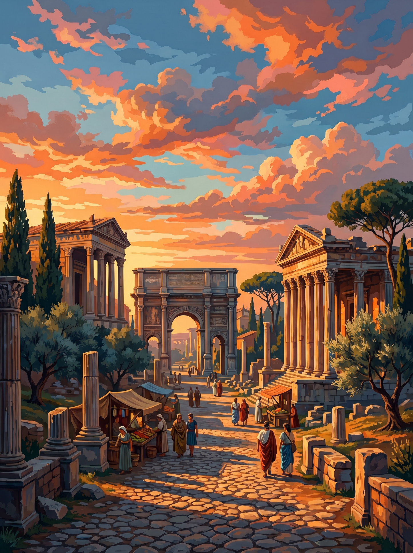 Ancient Roman Sunset Walkway (Diamond Painting) Diamond Painting kit