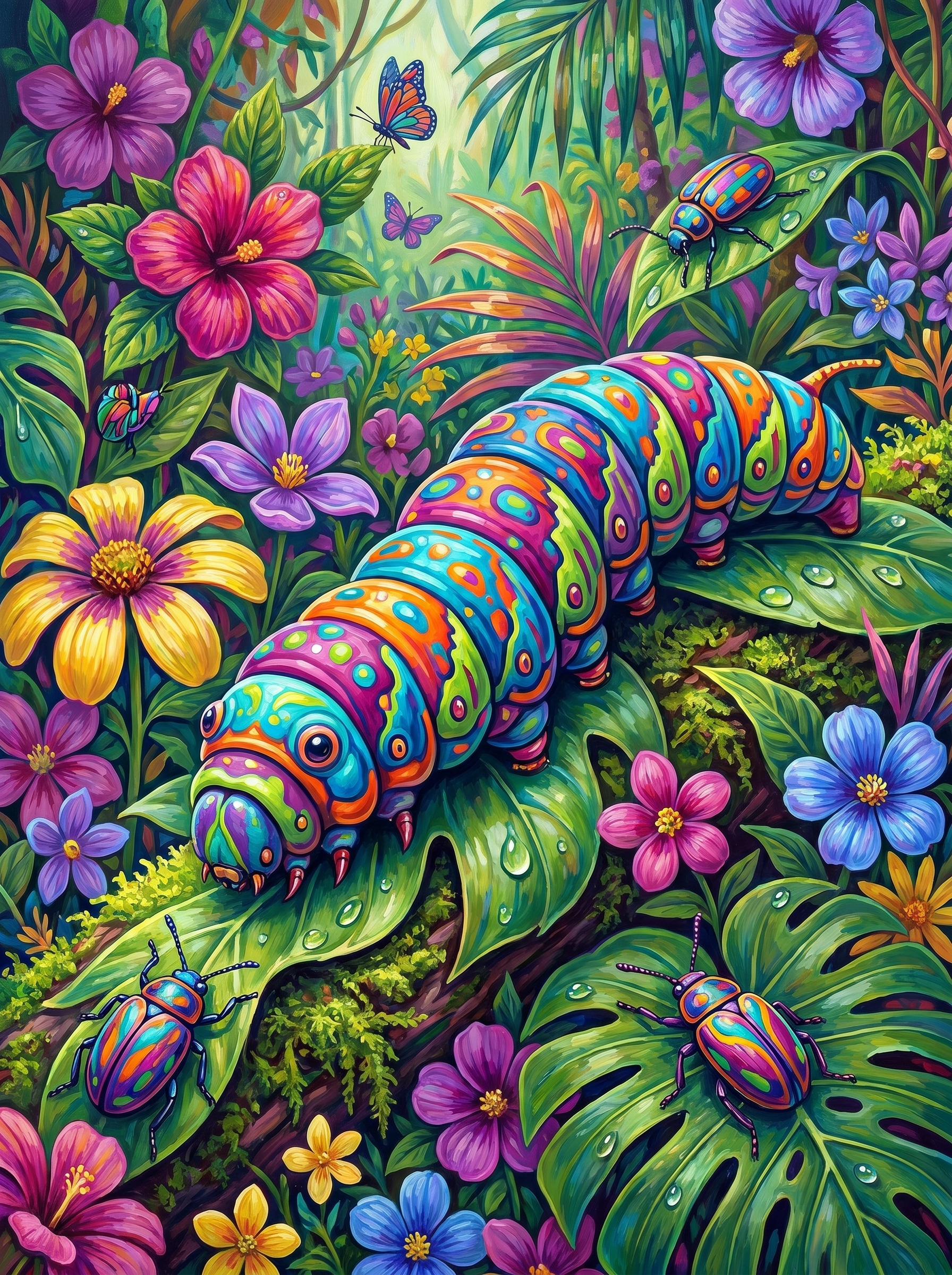 Neon Jungle Caterpillar Crawl (Diamond Painting) Diamond Painting kit