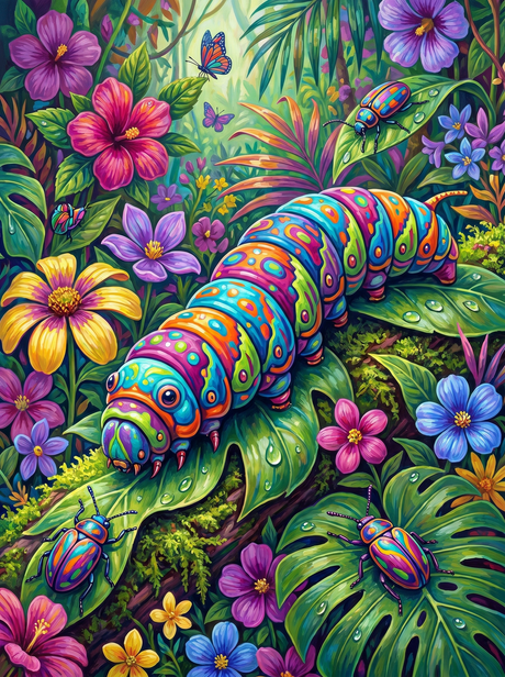 Neon Jungle Caterpillar Crawl (Diamond Painting) Diamond Painting kit