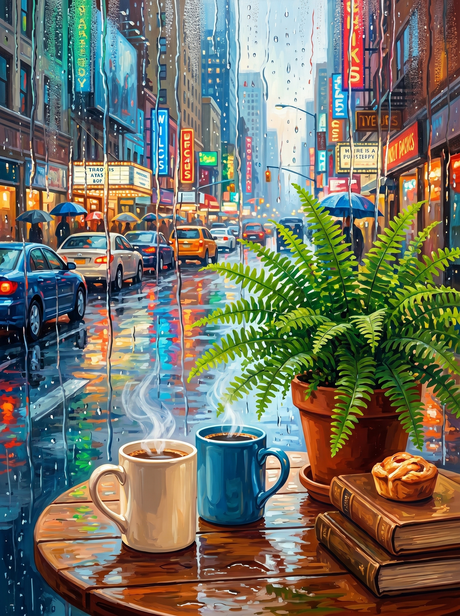 Rainy City Coffee Moments Glow (Diamond Painting) Diamond Painting kit