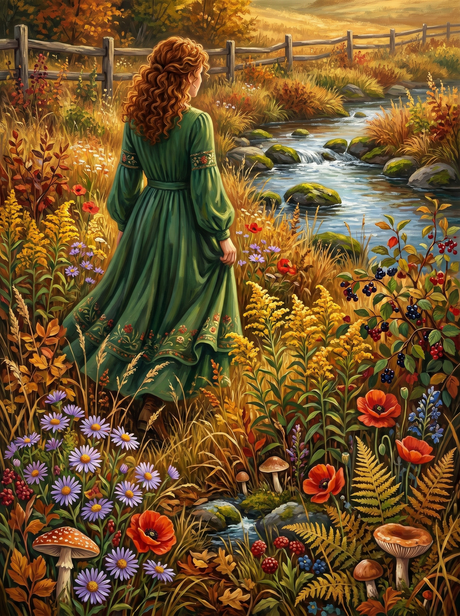 Golden Meadow Riverside Walk (Diamond Painting) Diamond Painting kit