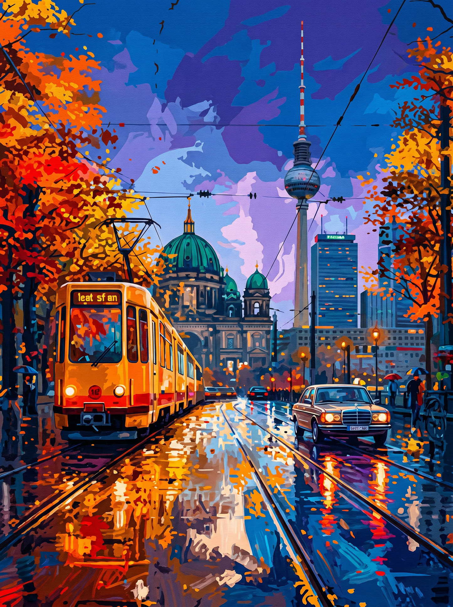 Autumn City Tram Reflections (Diamond Painting) Diamond Painting kit