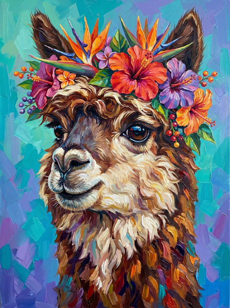 Floral Crown Llama Portrait (Diamond Painting) Diamond Painting kit