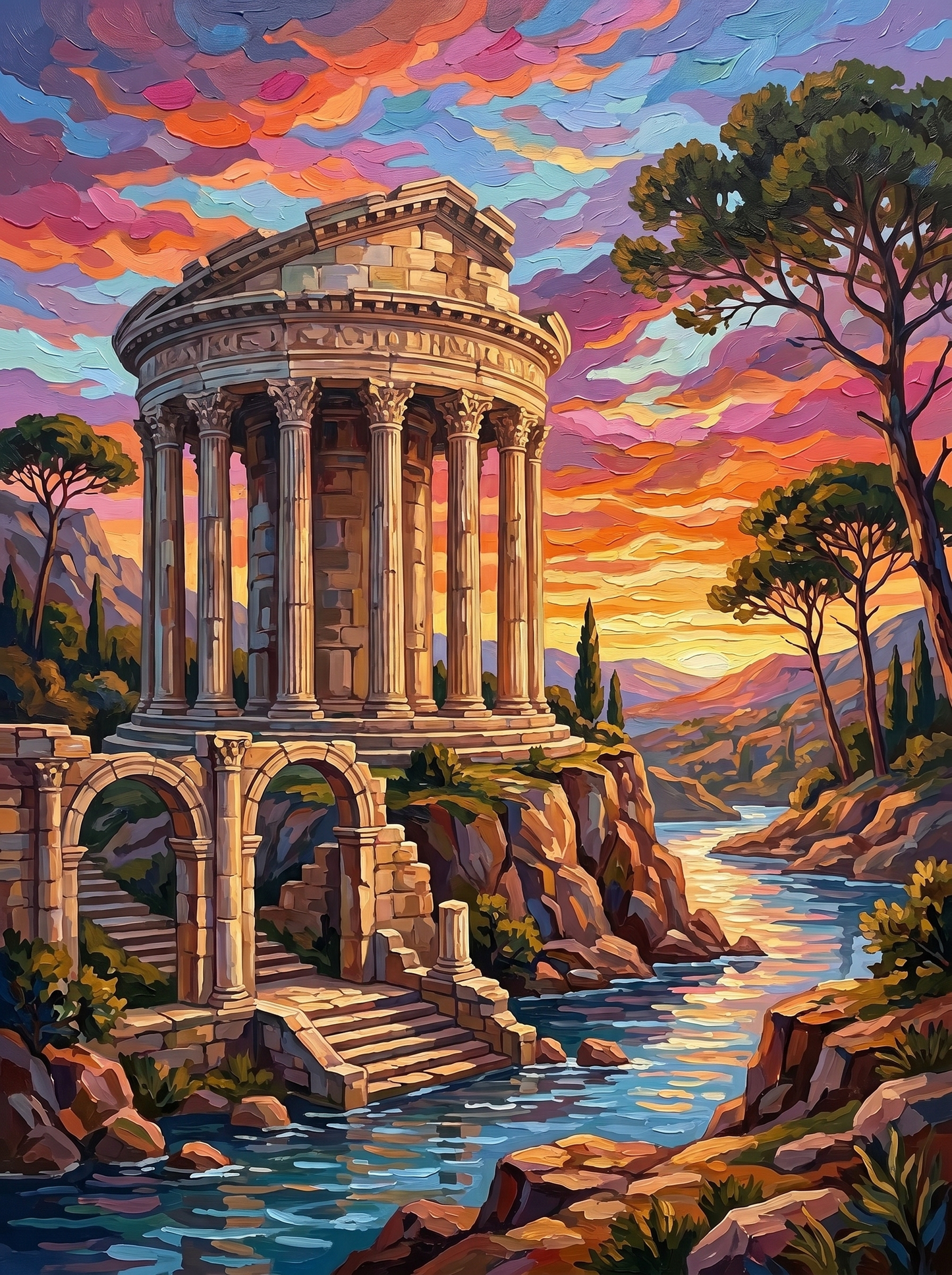 Ancient Riverside Temple Ruins (Diamond Painting) Diamond Painting kit