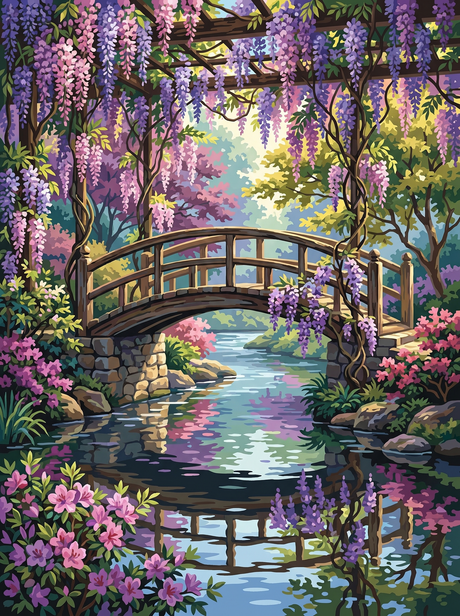 Wisteria Bridge Reflection (Diamond Painting) Diamond Painting kit