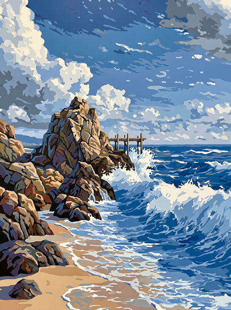 Rocky Coast Ocean Crash (Diamond Painting) Diamond Painting kit